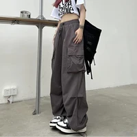 2024 Women Casual Joggers Tech Pants Solid Low Waist Pants Drawstring Wide Leg Baggy Trousers Y2k Streetwear Oversize Sweatpants 5