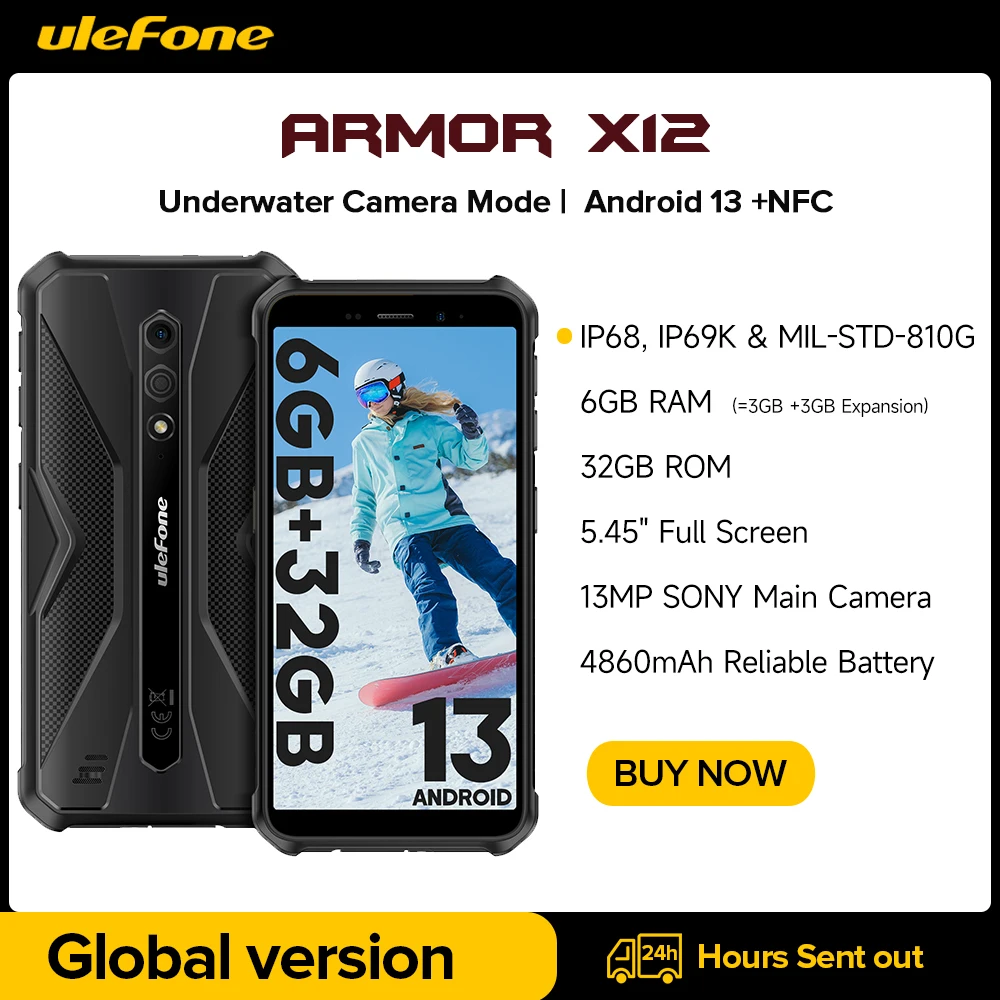 

Ulefone Armor X12 Rugged Phone,Android 13 Smartphone，6GB（3GB+3GB）RAM， 32GB ROM，4860mAh，13MP 5.45"4G NFC Phone,Global Version