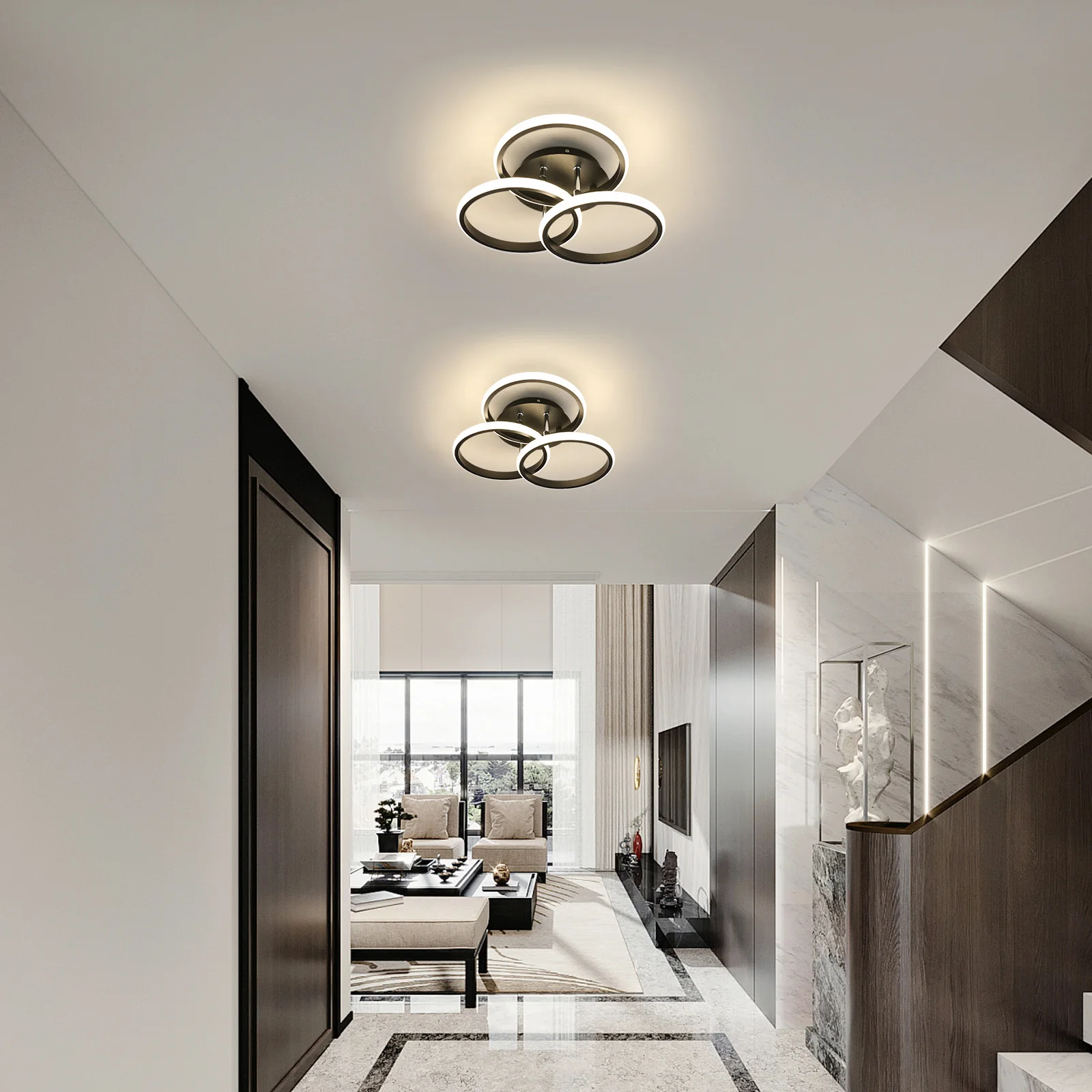 Modern Wood LED Ceiling Light Fixture Simple Log Flush Mount Circle Ceiling Lamp - View #9