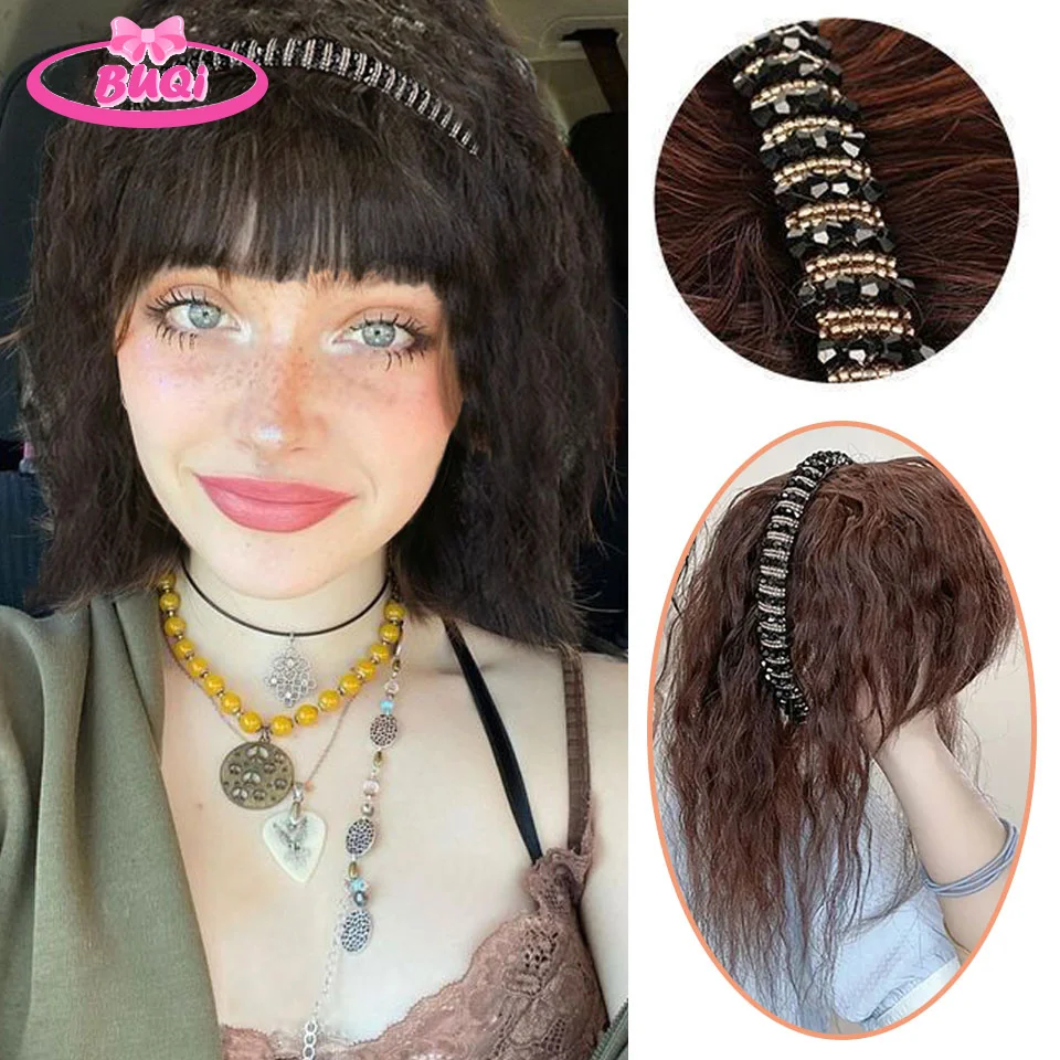 

Braid Headband Bangs Synthetic Bangs Hair Extension Fake Fringe Natural Hair Clip on Hairpieces for Women Invisible Naturall