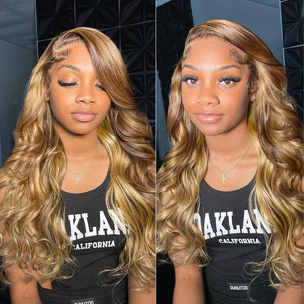 Lace Front Wig Human Hair Wigs For Women 200% Density 4/27 Highlight Body Wave Glueless Preplucked Baby Hair Brazilian 13x4