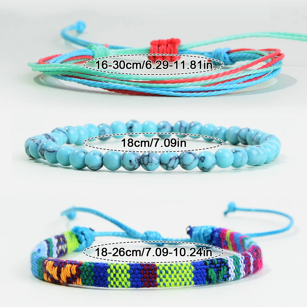 Men's braided bracelet set 3 pcs natural stone couple's bohemian ethnic cotton and linen hand-woven