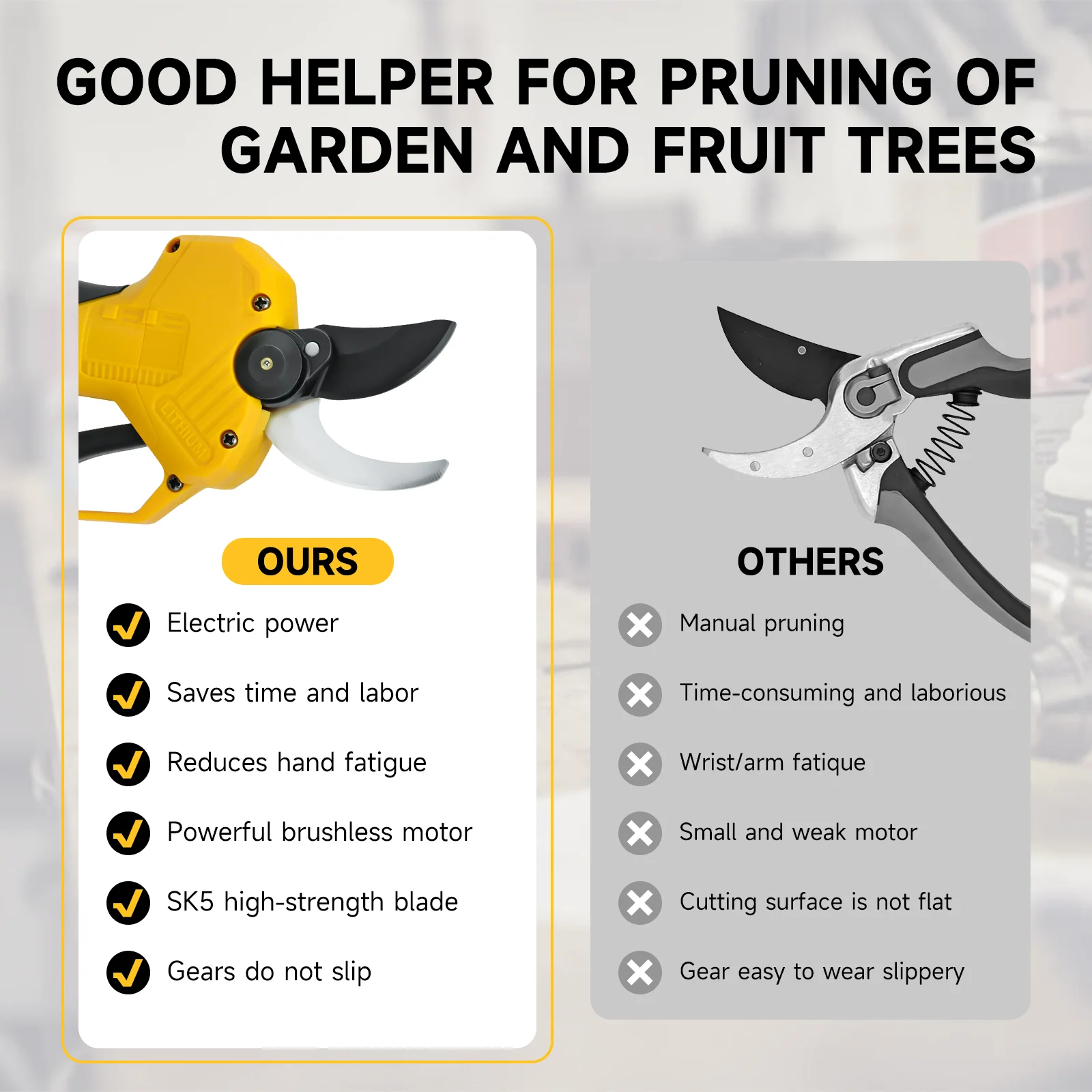 30mm Brushless Electric Pruning Shears 2 Gears Cordless Scissors Fruit Tree Bons
