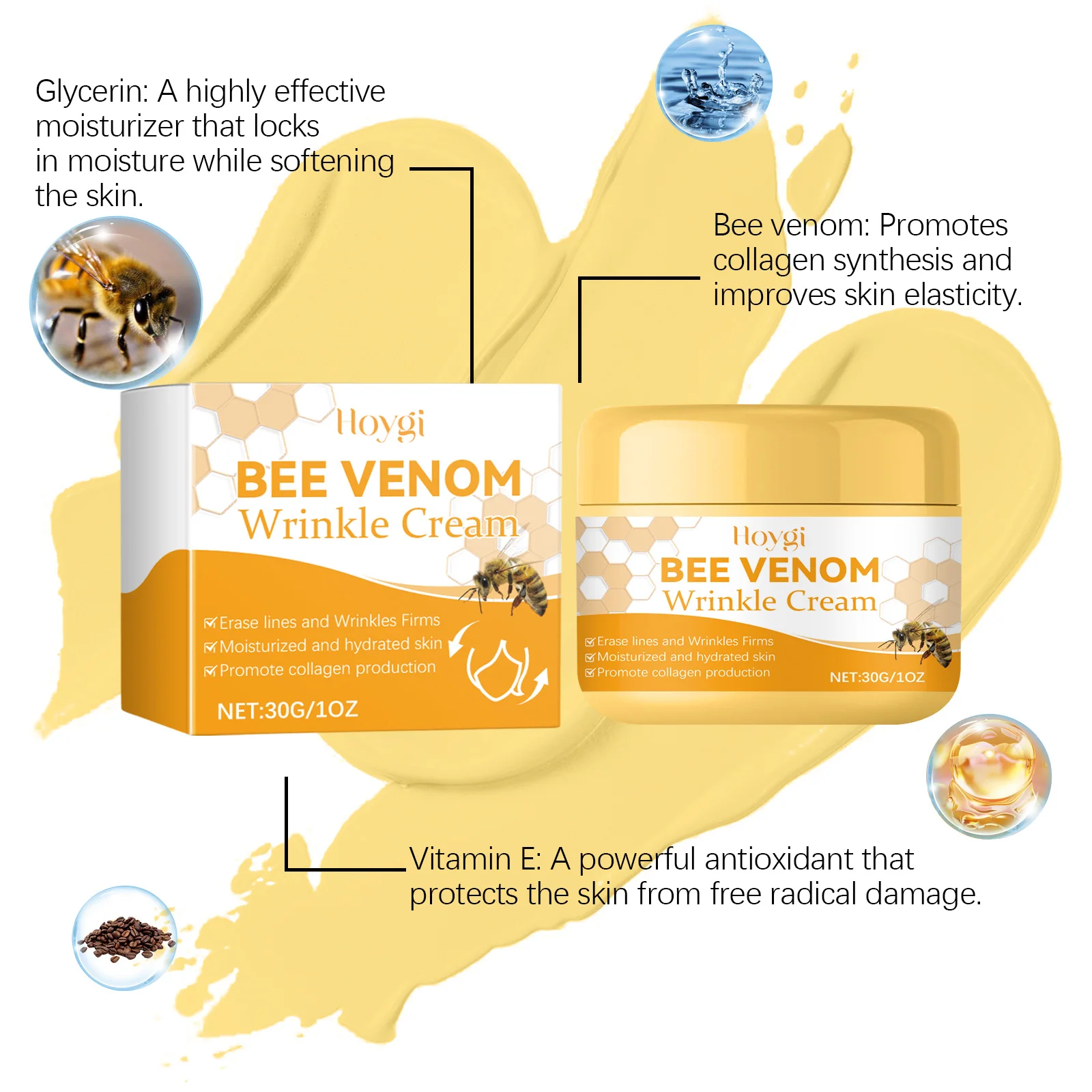 Hoygi Bee Venom Nourishing Face Cream Daily Moisturizing Reduce Dullness Firming Improve Roughness Softening Face Skin Cream