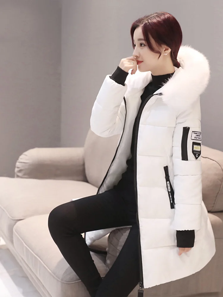Winter Warm Fur Collar Hooded Women Parka Fashion Comfortable Zipper Pockets Design Long Jacket Elegant Slim Thick Female Coats 3