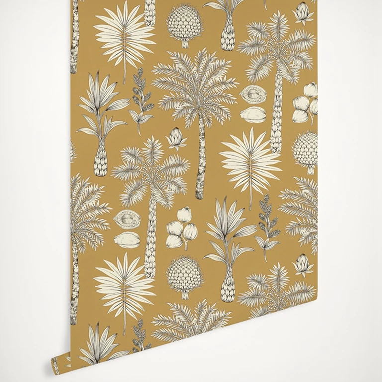 Franch Lush Tropical Palms Wallpaper, ilustração botânica