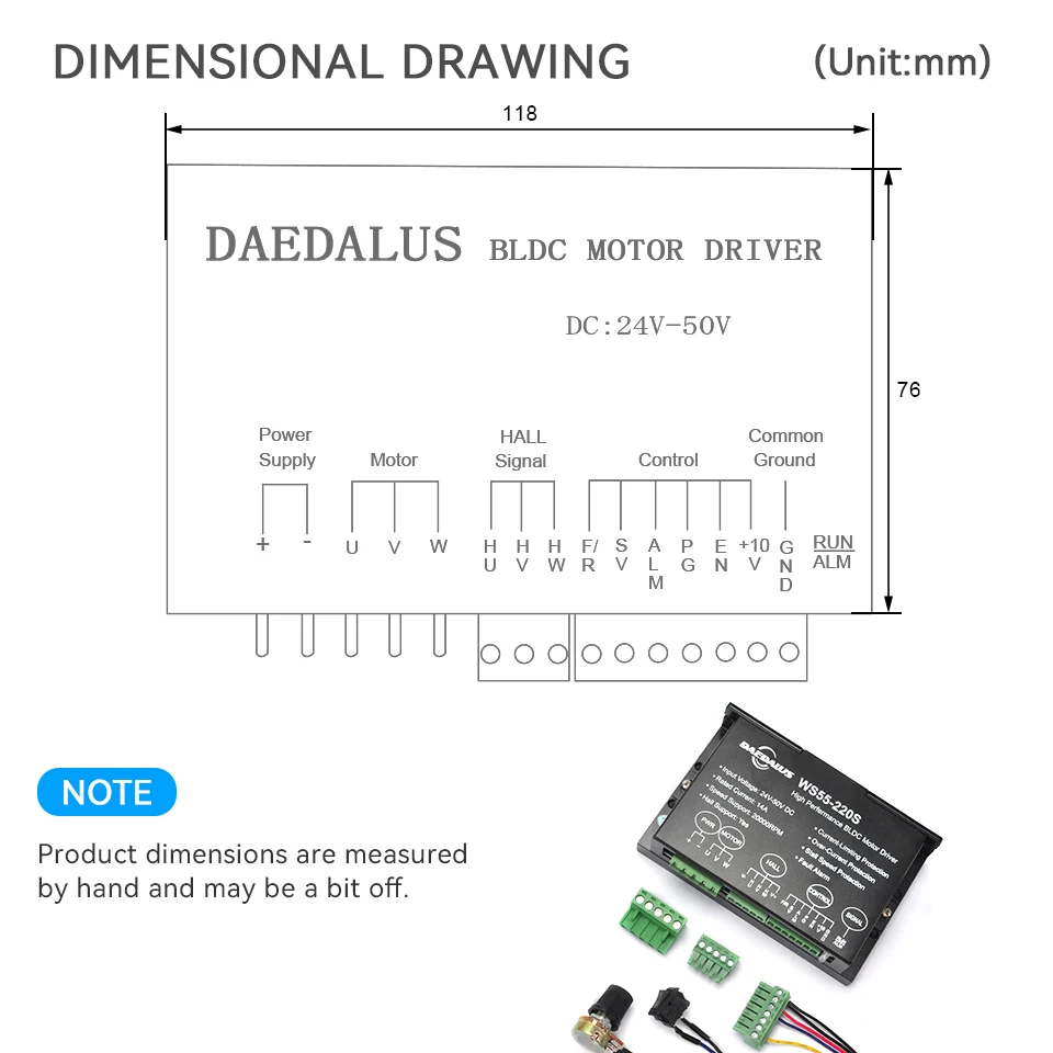 Daedalus WS55 220S BLDC 스핀들 모터 드라이버, 600W DC 브러시리스 스핀들 모터 호환
