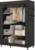 Portable Closet Organizer - 6 Shelves & Hanging Rod - Non-Woven Fabric Cover with 4 Side Pockets - Black - Compact Clothing 2