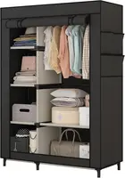 Portable Closet Organizer - 6 Shelves & Hanging Rod - Non-Woven Fabric Cover with 4 Side Pockets - Black - Compact Clothing 2