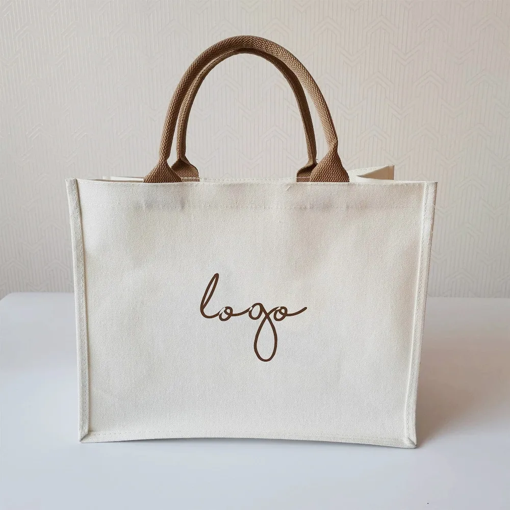 100 sacs fourre-tout en toile personnalisables, sacs de courses réutilisables en coton avec revêtement imperméable pour événements, agences de voyage, avec logo 1