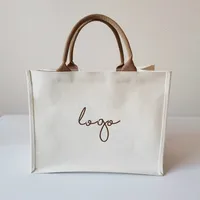 100 sacs fourre-tout en toile personnalisables, sacs de courses réutilisables en coton avec revêtement imperméable pour événements, agences de voyage, avec logo 1
