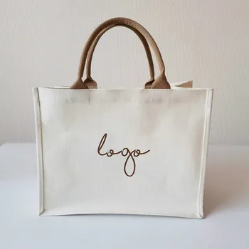 100Pcs/Lot Custom Canvas High Quality Shopping Bag with PVC Liner Carry Eco Reusable Cotton Cloth Handbag with Logo Printed