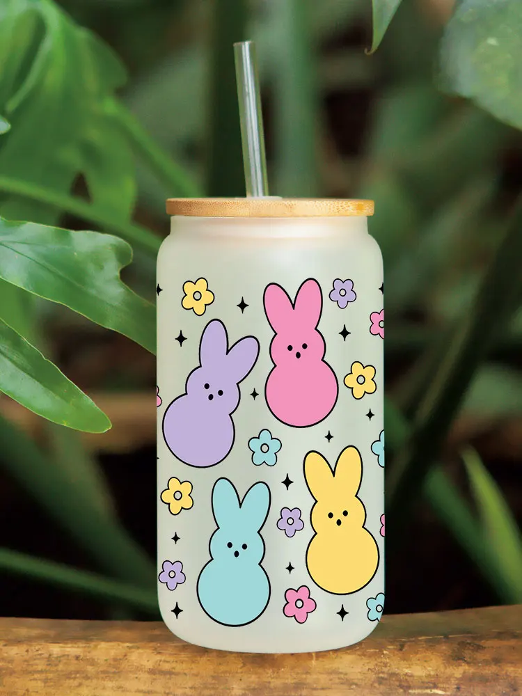 UV DTF Transfer Sticker Easter Rabbit For The 16oz Libbey Glasses Wraps Bottles Cup Can DIY Waterproof Decals D12358