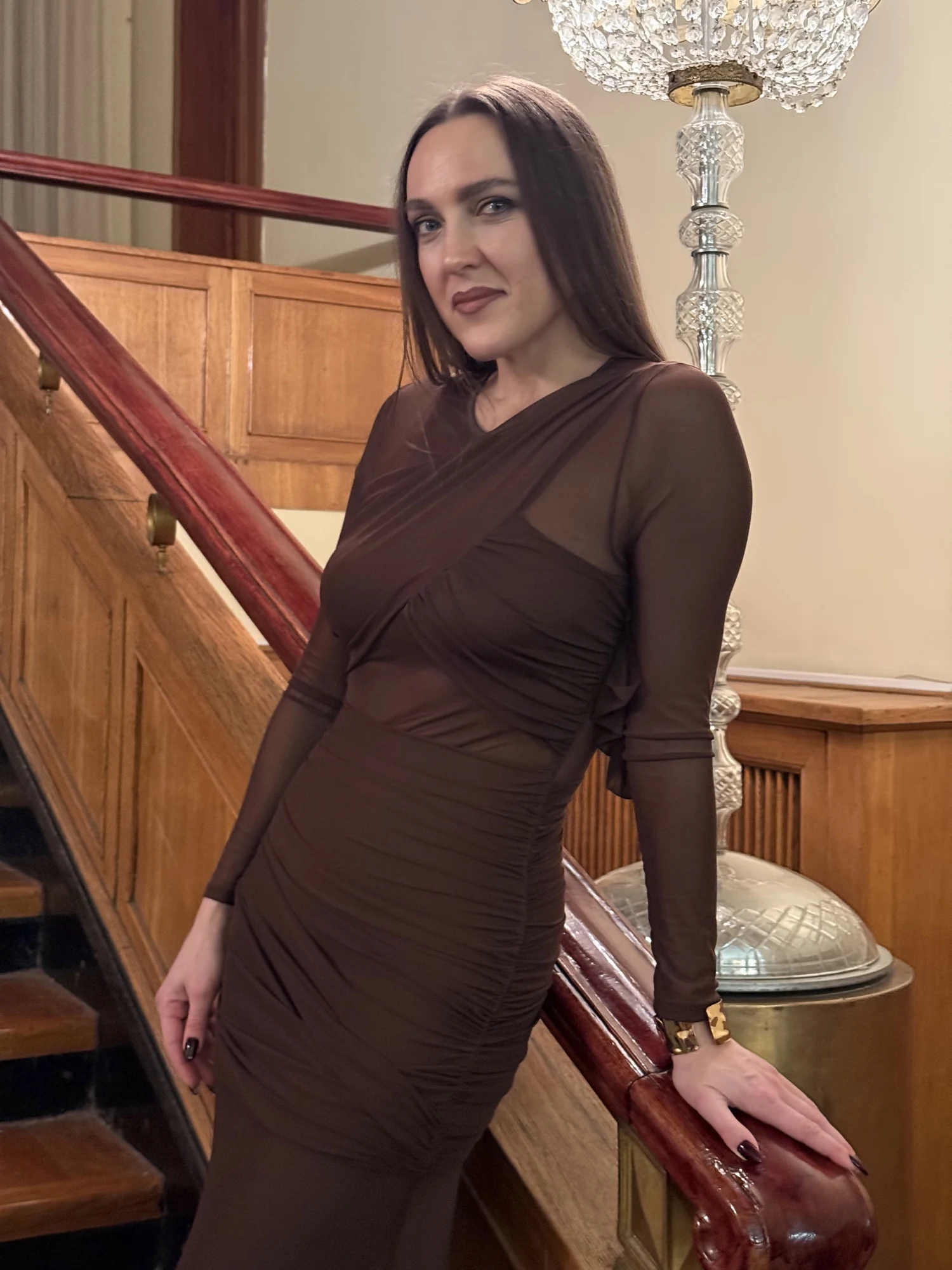 Sophisticated Long Sleeve Bodycon Dress with Mesh Patchwork photo review