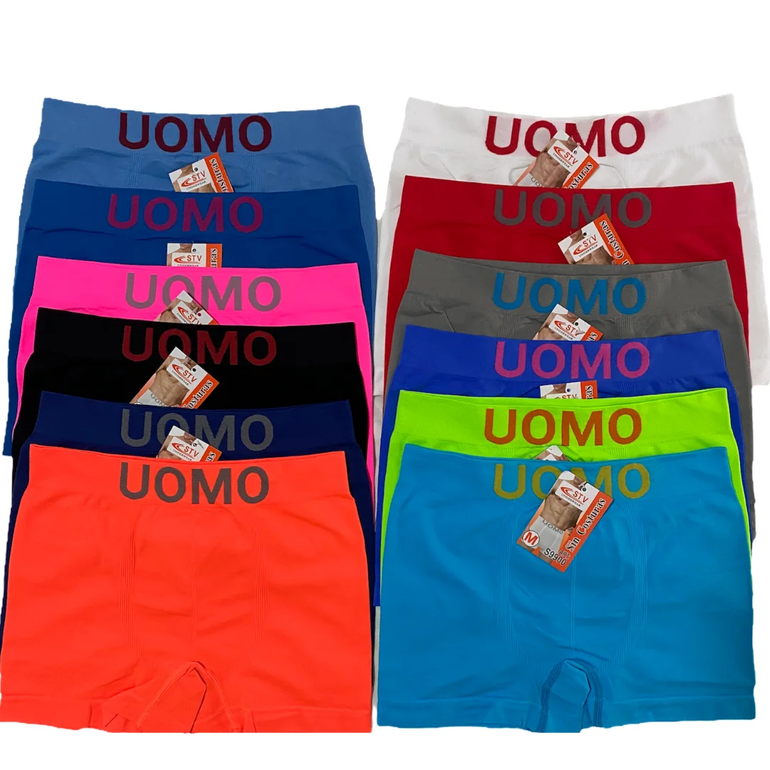 Pack de 12 Calzoncillos Boxer UOMO Talla S M L XL XXL XXXL Sin Costuras Ropa Interior Slip Hombre Sexy Bombacho Pantalones Cortos Calzón. Surtido de Colores a Rayas, Poliéster (El