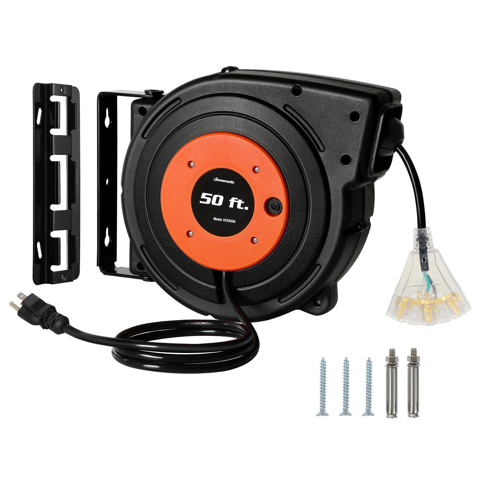 Dewenwils Retractable Extension Cord Reel, 50 Ft Heavy Duty Power Cord