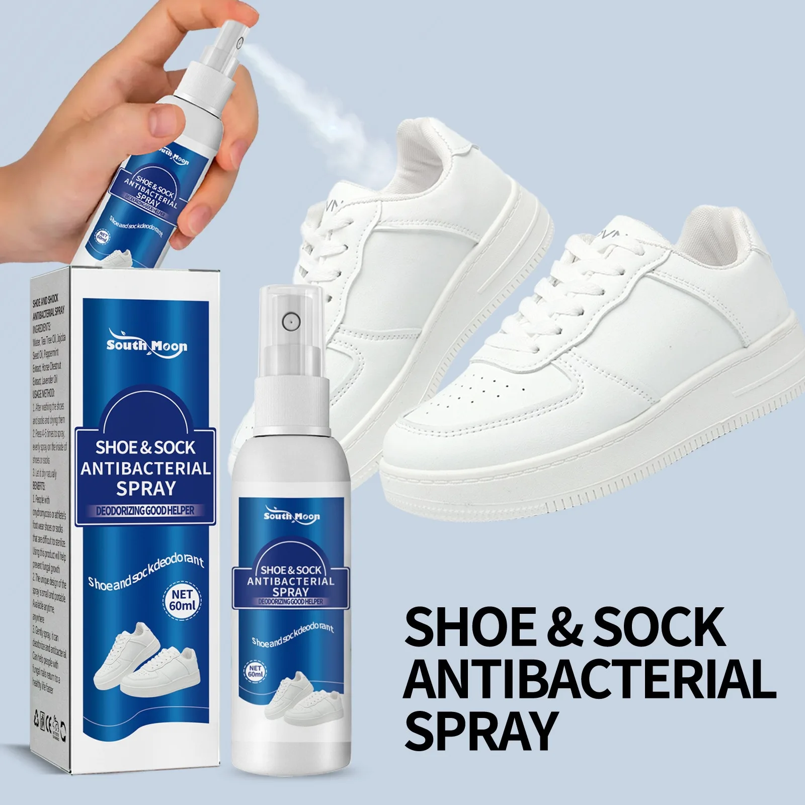 Shoe Odor Removal Spray 60ml Antibacterial for Shoe Foot Odor Shoes Stink Freshener Socks Odor Remover