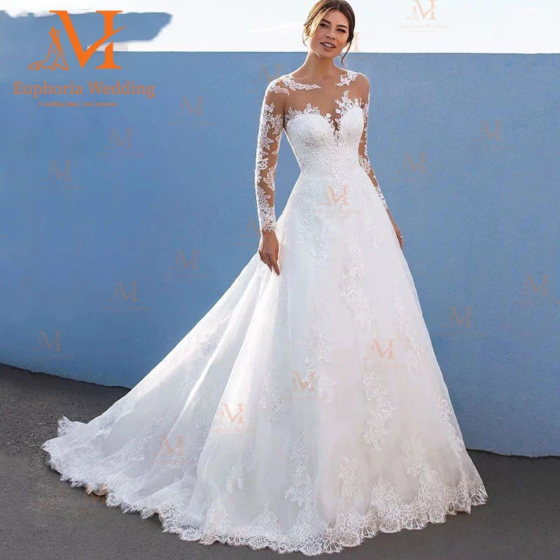 

Wedding Dress Vestidos De Novia For Woman Robe Mariee Casamento 2023 Boda Civil Ball Gown Mariage Bridal Illusion Long Sleeve