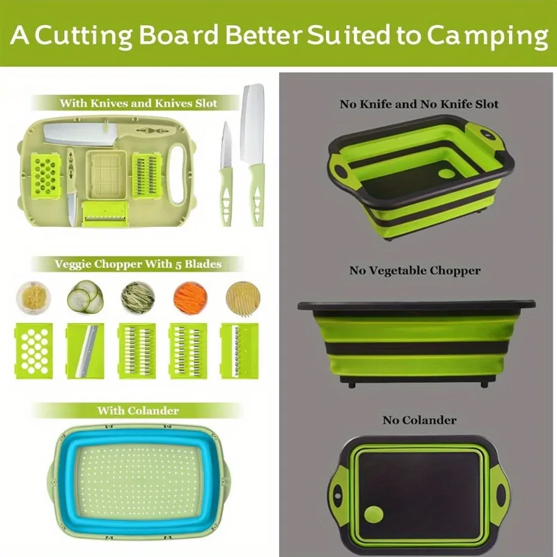 9 in 1 Camping cutting board Foldable cutting board with water filter Multi-functional Kitchen vegetable wash bask