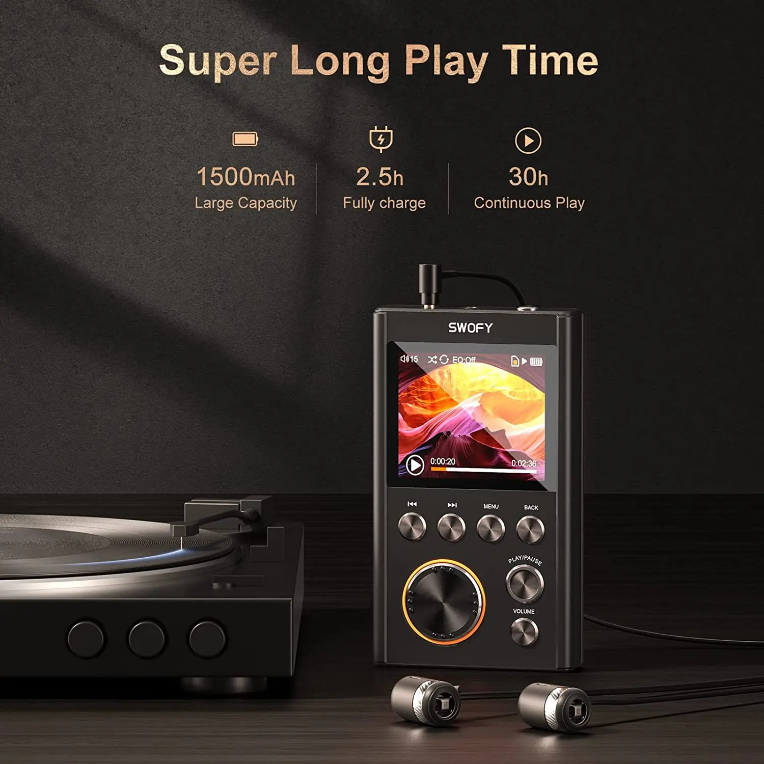 64GB HiFi MP3 player, high-resolution DAC with DSD high-resolution digital audio tape, supports expansion up to 256GB