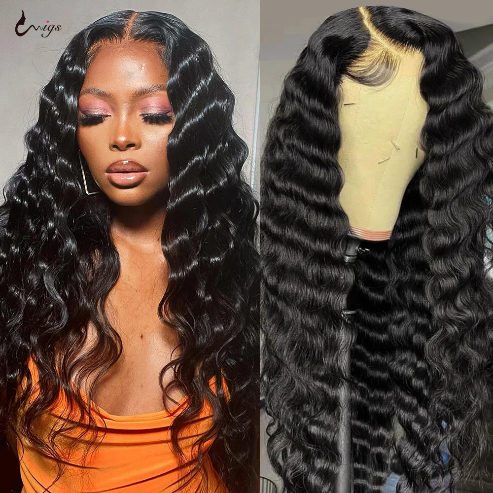 

13x6 Loose Deep Wave Lace Front Human Hair Wigs For Women Brazilian Transparent Glueless Human Hair Lace Frontal Wig Pre Plucked