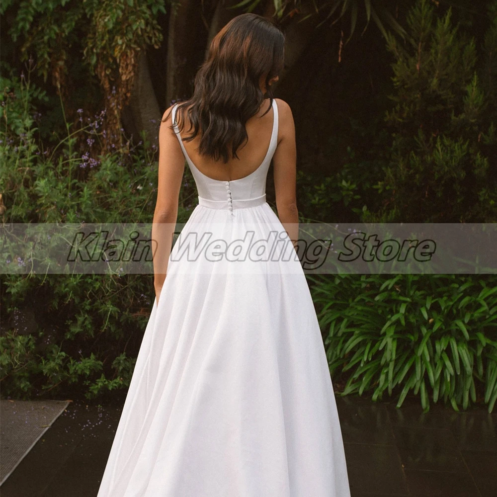 Simple Wedding Dress Custom Size A Line Satin Sleeveless Bridal Gown with Blet Civil   for  Vestido De Novia images - 6