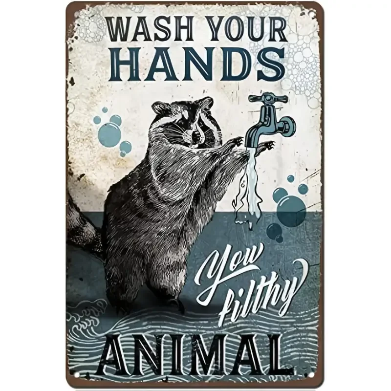 Quirky 'Wash Your Hands, You Filthy Animal' Metal Sign - Durable & Funny Wall Art for Bars and Kitchens, 12x8 Inches