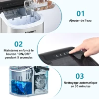 Petite machine à glaçons noire, 9 dés/6 Min, 12kg/24H, 2 tailles, autonettoyante et Portable pour la cuisine/maison 5