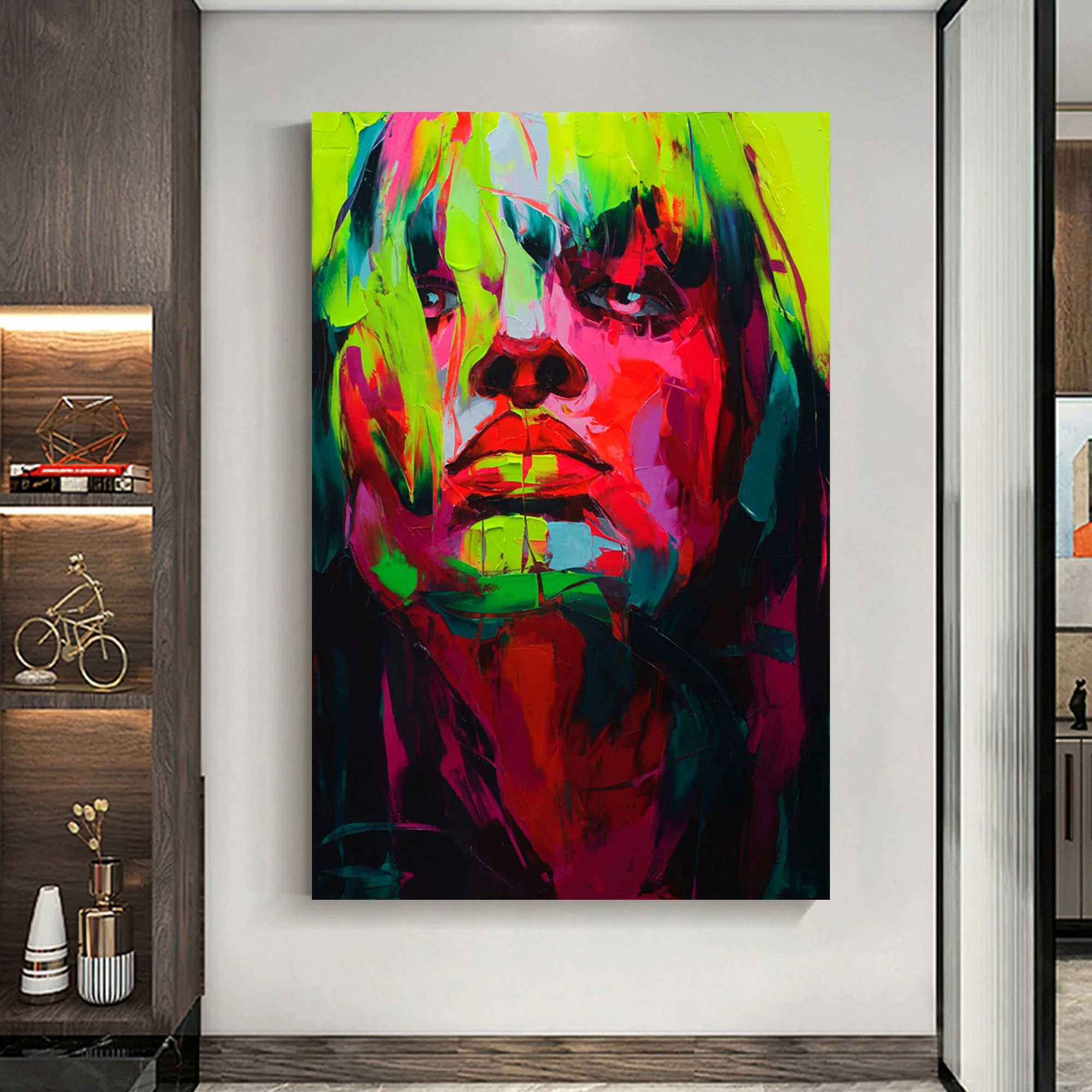 

Palette knife portrait Face Oil painting Character figure canva Hand painted Francoise Nielly wall Art picture 06-10-2f2