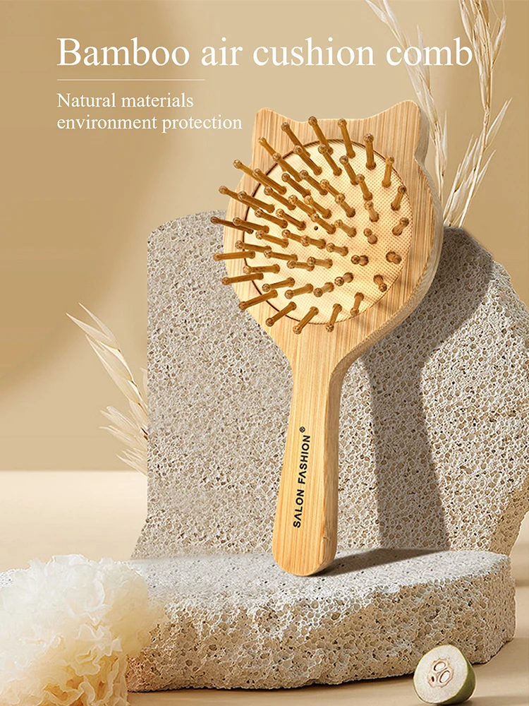 Bamboo Hair Brush - Natural Wooden Anti-Static Comb & Scalp Massager, Air Cushion Design for Detangling (Women/Men) 2