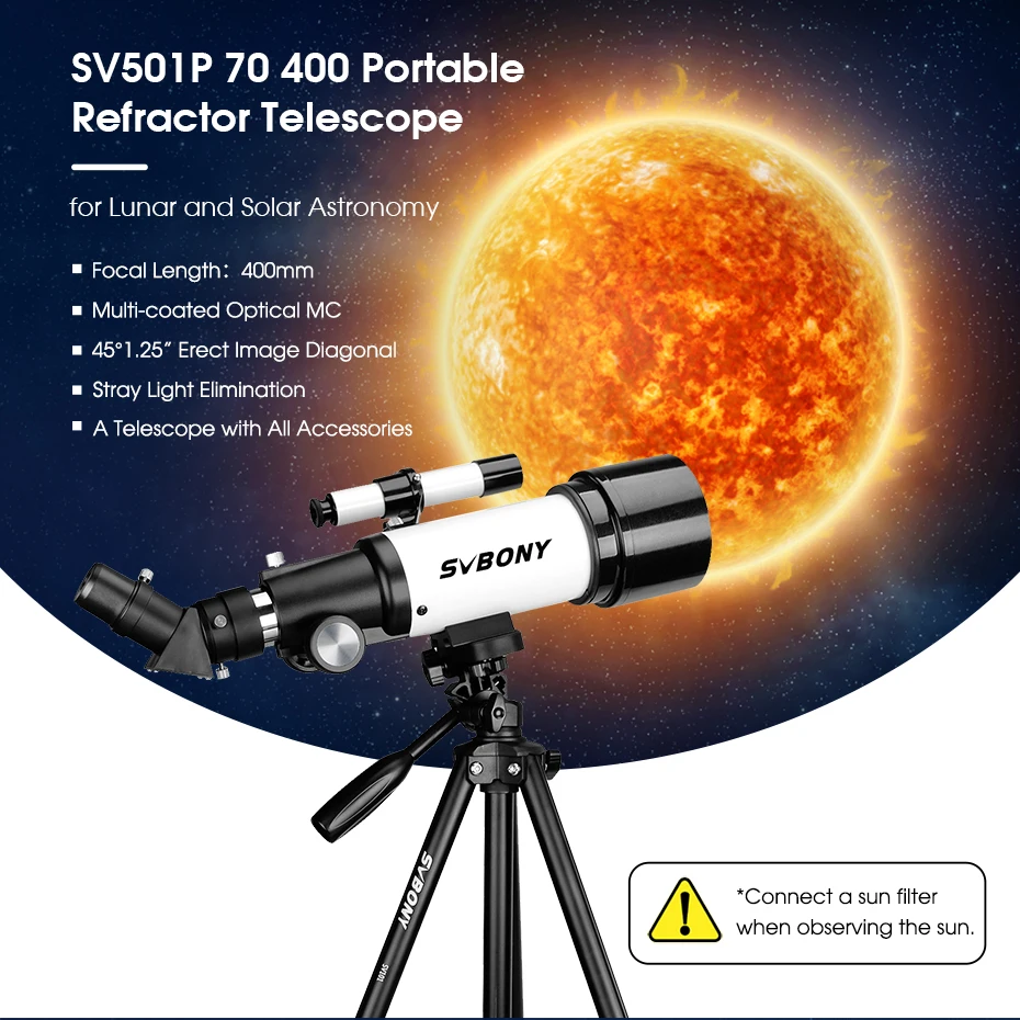 SVBONY SV501P 60mm/70mm Set Astronomical Telescope, Gift for Beginners and Kids, 400 Focal Length, for Planetary and Moon 3