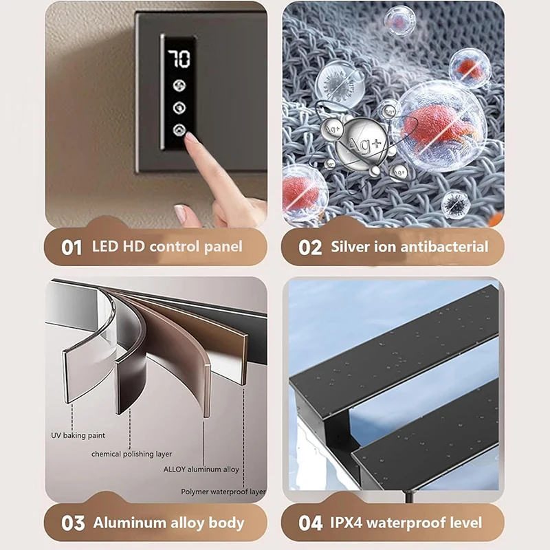 OXG electric heated towel rack heated bathroom towel rack drying dehumidification sterilization Digital display timer