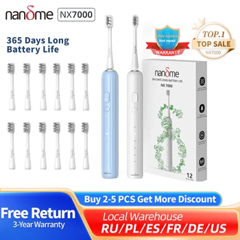 【Code：NANDME1225】Nandme NX7000 스마트 음파 전동 칫솔, 초음파 IPX7 충전식 칫솔, 5 가지 모드, 스마트 타임 미백제 칫솔
