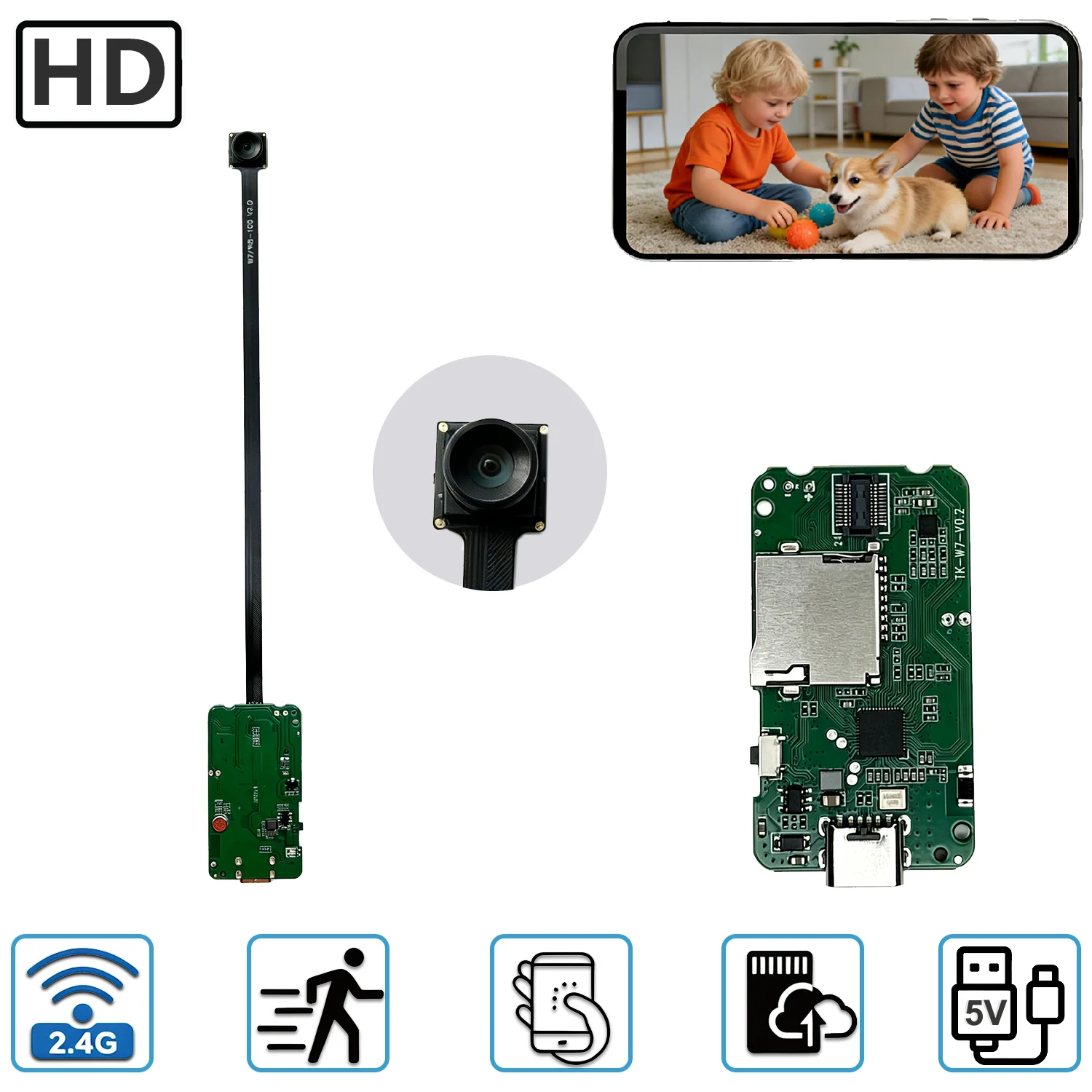 Modulo PCBA per Telecamera di Sicurezza Domestica Compatta, Design Flessibile della Lente, Scheda Circuito per Monitoraggio Remoto HD, Telecamera WiFi Fai-da-Te