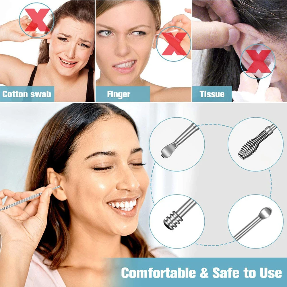 Ear Pick Stainless Steel 6PCS for Ear Care Cleaning Earwax Removal