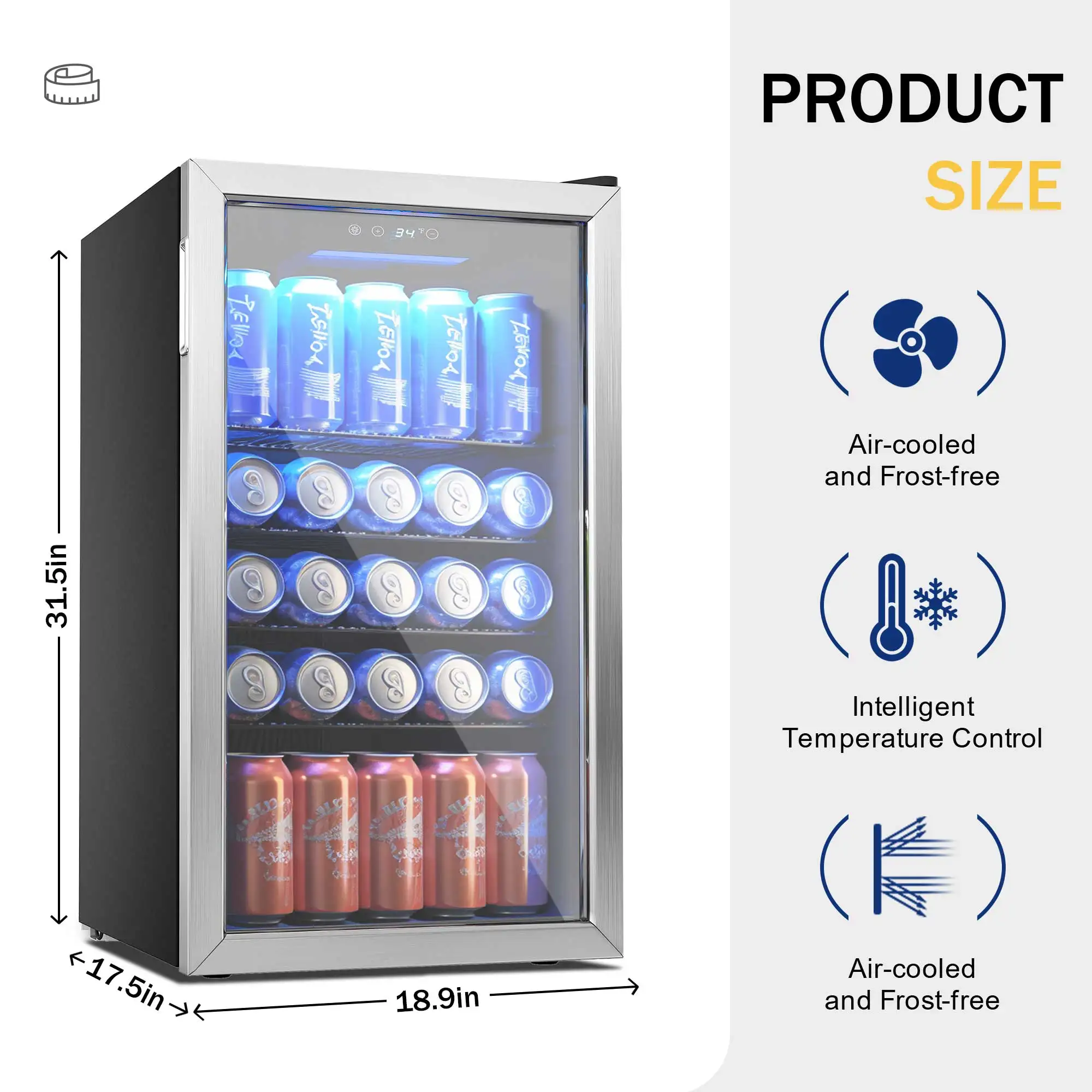 Beverage Refrigerator and Cooler, 125 Can Mini fridge with Glass Door for Home/Bar/Office, Silver