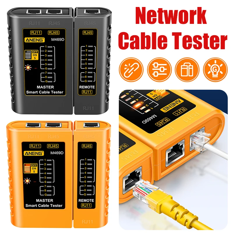 Network Cable Tester ANENG M469D RJ45 Cable lan tester Network Cable Tester RJ45 RJ11 RJ12 CAT5 UTP LAN Tester Networking Tool network Repair