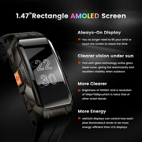 2024년형 amaztim x1, 군용 스마트워치, amoled aod 디스플레이, 10atm 방수, 심장박동수와 혈압체크,70가지 운동모드, 블루투스 스마트워치가 남성과 여성의 운동에 적합하다 3