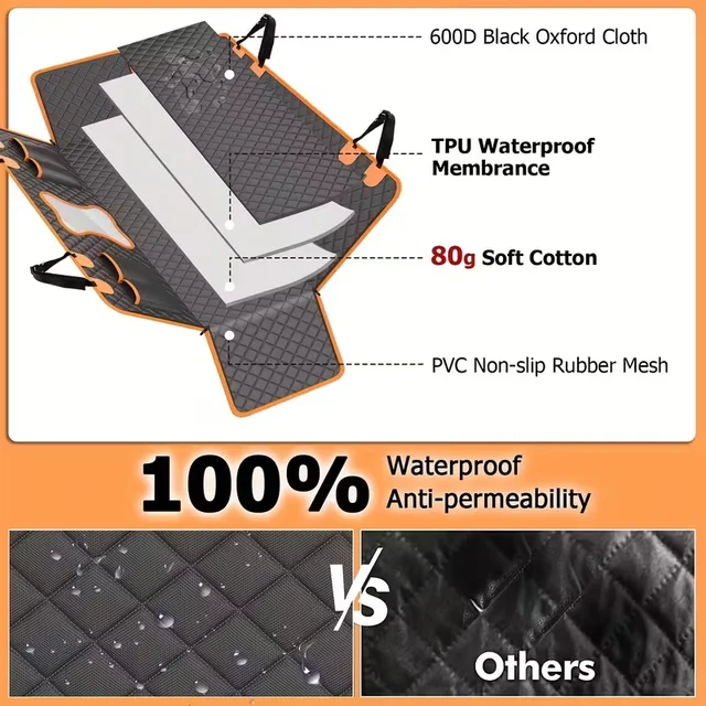 Waterproof Pet Car Seat Cover with Hanging Bag - Durable Polyester, Anti-Dirty Rear Cushion for Dogs and Cats 6