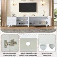 Белая подставка под телевизор 200 см для 80-дюймового телевизора, низкая панель с 3 печатными дверцами. Современная медиаконсоль с 5 прочными ножками, 200x40x44 см. — изображение 4