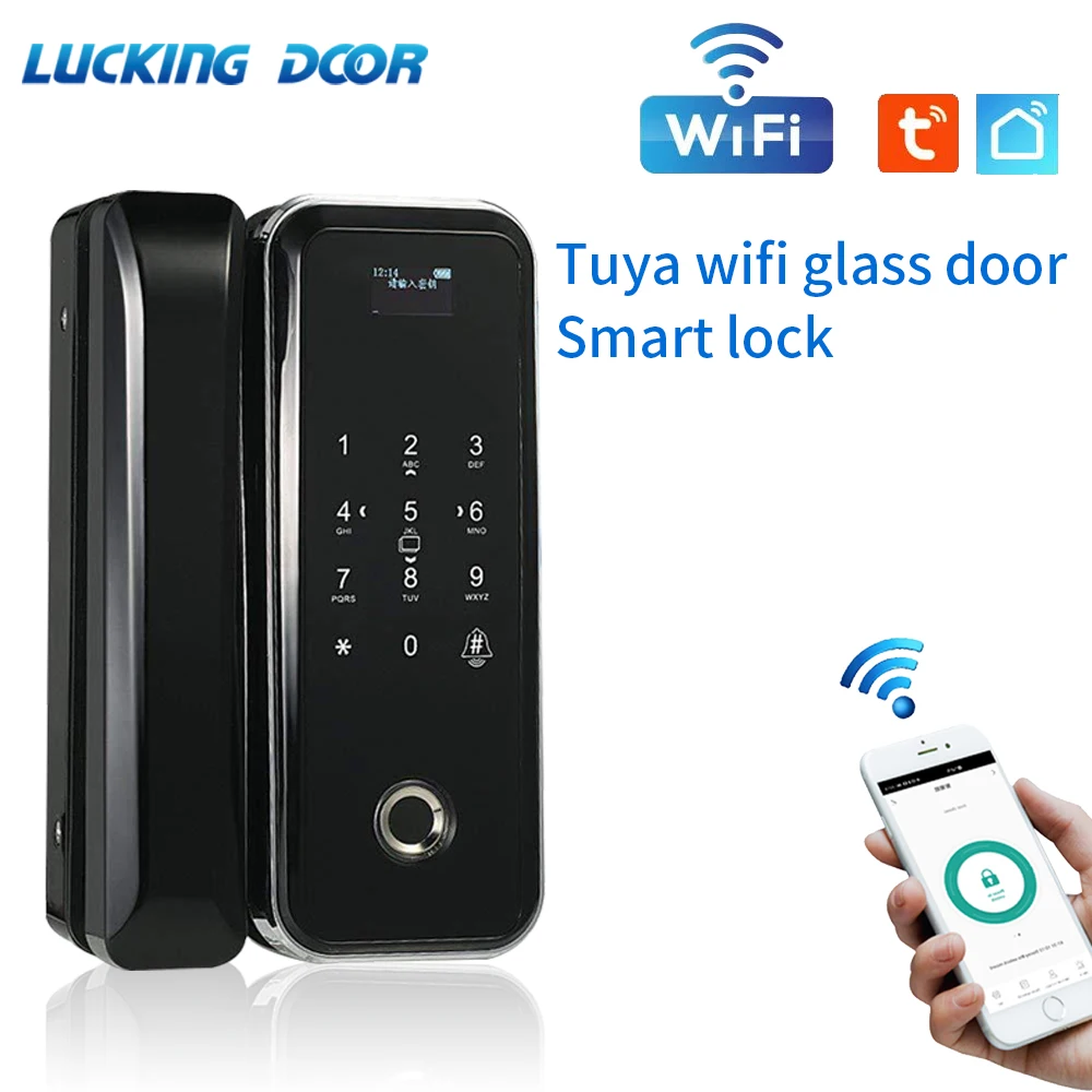 Tuya App Smart WIFI Lock Office Intelligent Fingerprint Digital Glass Door Lock Built-in Wifi Module Manufacturer Direct Sales