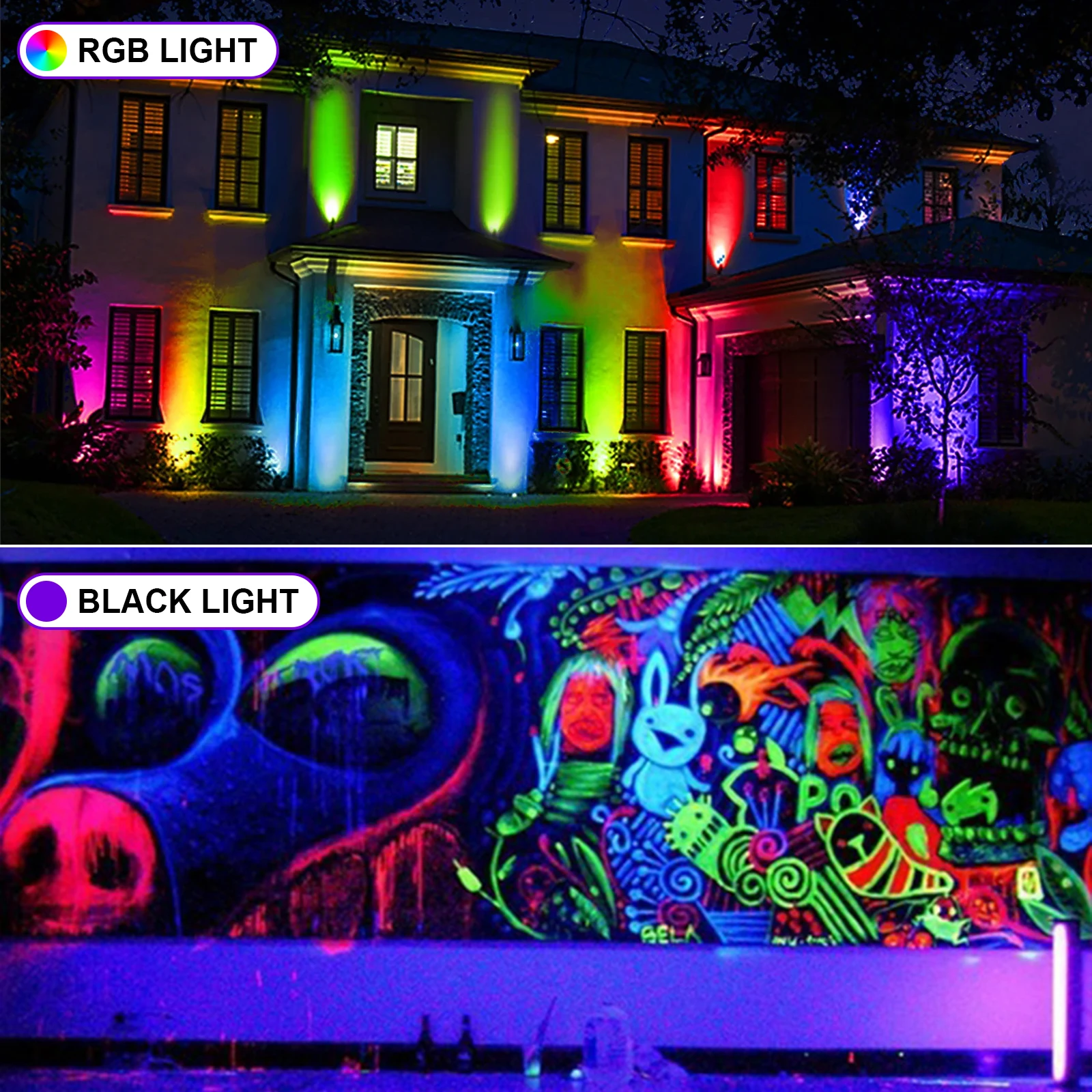 UV+RGB Lights 50W,Color Changing Lights,Black Light for Glow Party,RGB Flood Light,with Switch and Remote,for Garden Lighting