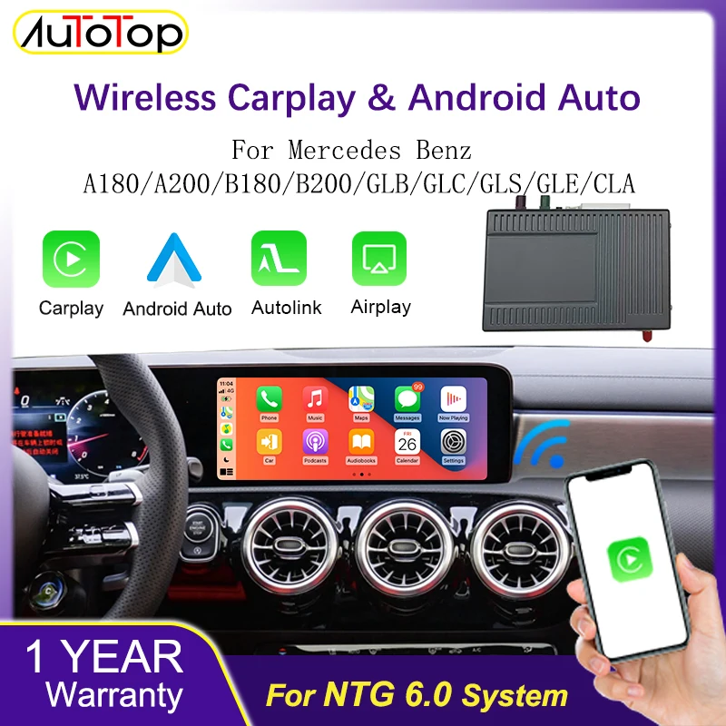 AUTOTOP Wireless CarPlay Android Auto for Mercedes BenzA180/B180/GLB/GLC/GLS/GLE/CLA NTG6.0 AirPlay MirrorLink Bluetooth