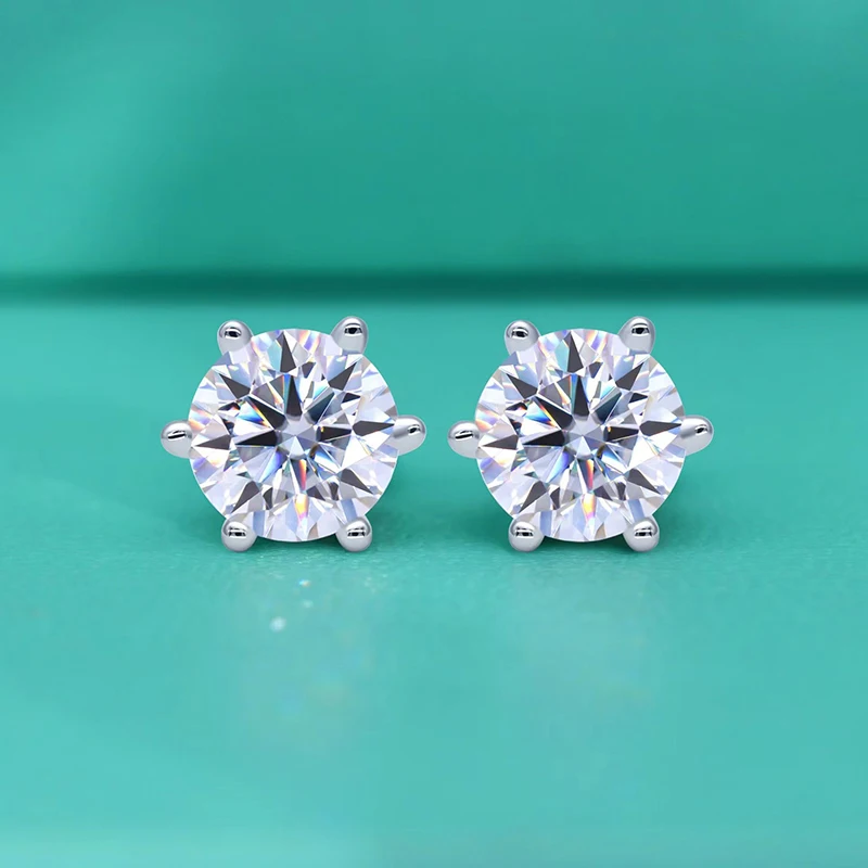 

Classic 3ct D Color Moissanite Stud Earrings 925 Silver Iced Moissantie Diamond Ear Studs Platinum Plated 6 Prong Pass Tester