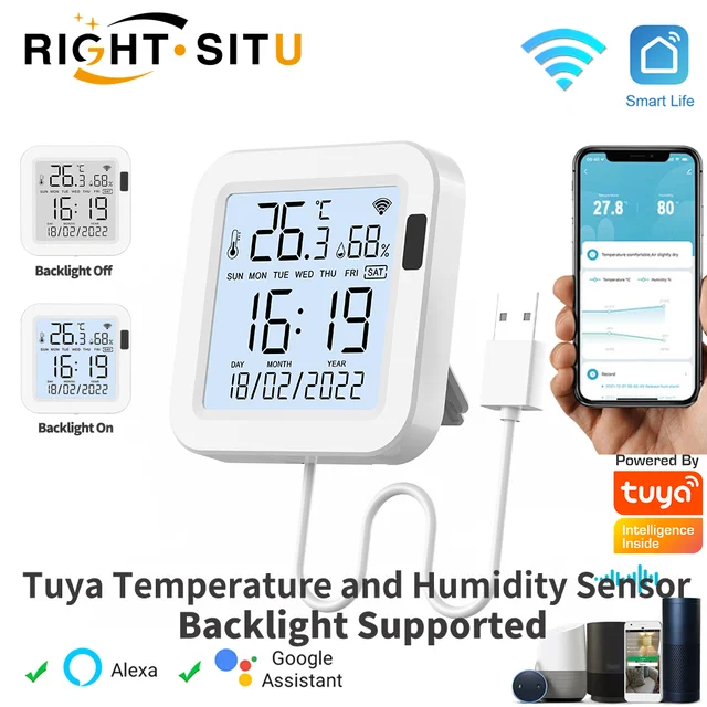 Tuya Temperature and Humidity Smart Sensor With Backlight for Smart Home var WiFi SmartLife Work with Alexa Google Assistant 1