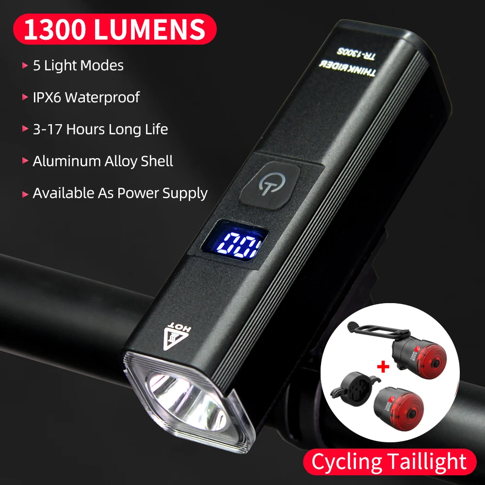 Bike Lights For Night Riding KUNHE 1200 Lumen Bike Light Set - USB-C Rechargeable Headlight & Taillight (8+5 Modes, 4500mAh, IPX5) Sheroself Super Bright 6 Led Bike Lights
