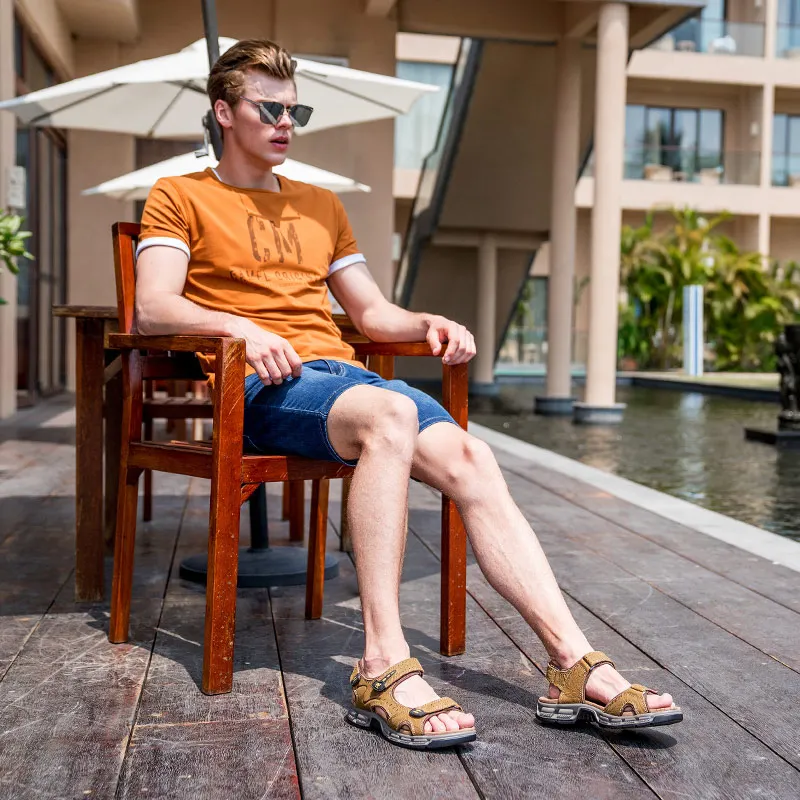 GOLDEN CAMEL Men's Summer Sandals Leather Open Toe Hiking Sandal Walking Beach Shoes for Men Water Athletic Premium Waterproof 4
