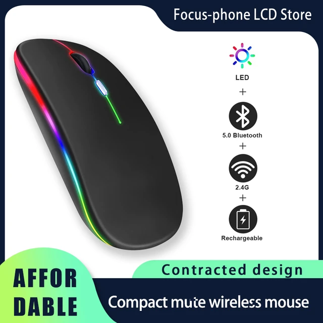 2.4GHz & Bluetooth Mouse, Rechargeable Wireless LED Mouse for