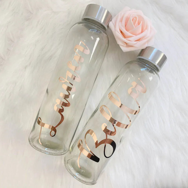 Personalized 18oz Glass Water Bottles Custom Portable Bridesmaid Glass Drinking Juice Beverage Drinkware Bottles Wedding Gifts