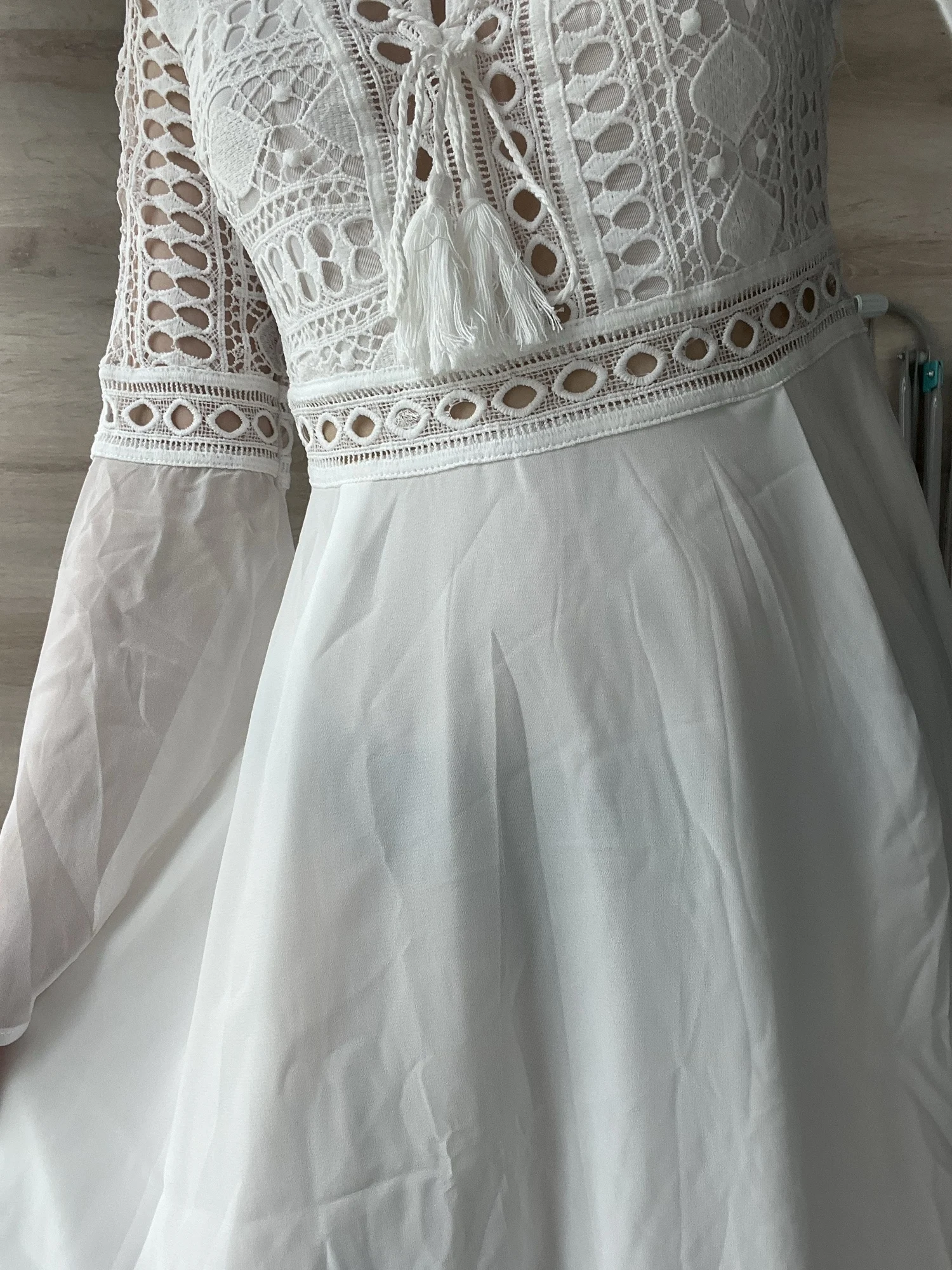 Flare Sleeve V-Neck Mini Dress with Ruffle Chiffon Details photo review